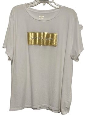 Michael Kors White Tee with Metallic Gold Logo Panel